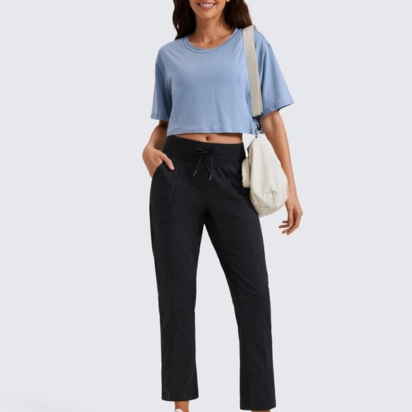 Women's Casual 7/8 Lightweight Black Joggers with Pockets, High Rise, Adjustable - Picture 3 of 7